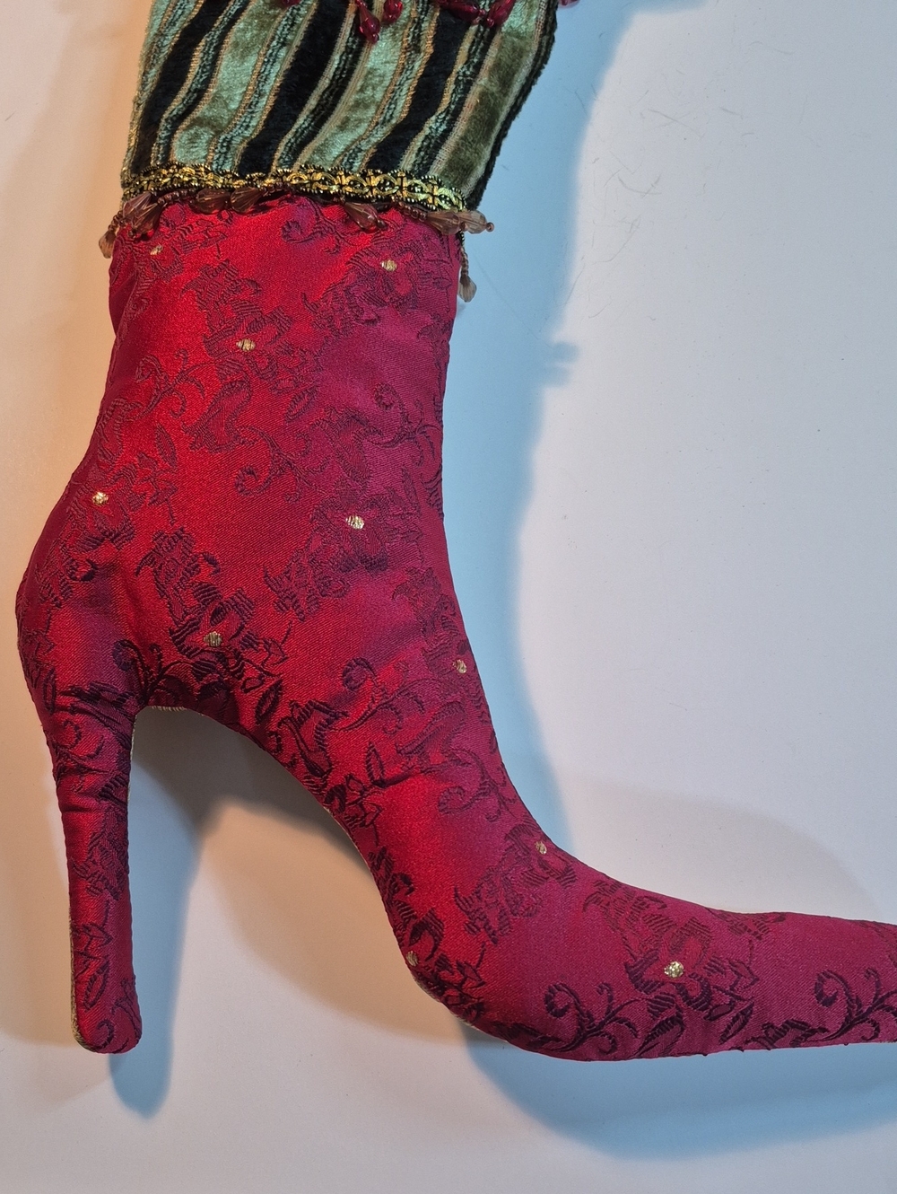 PIER 1 Decorative Fabric Victorian Theme Holiday Christmas Stocking Heeled Boots - Picture 13 of 16